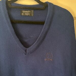 Dior Men’s V-Neck Sweater in Deep Blue with Subtle Crest